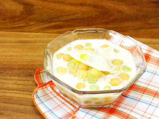 thai sweetmeat with colorful ball flour coconut milk and egg popular and famous thailand