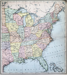 Victorian era map of Eastern States of USA