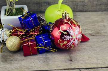 cropped image of christmas decorations on wooden background