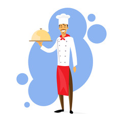 Cartoon Chef Cook with Dish Full Length Flat Vector
