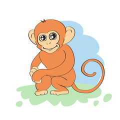 Obraz premium Cute Monkey Cartoon Drawing Flat Vector