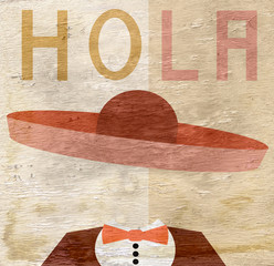 man wearing sombrero with wood grain texture © jdoms