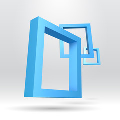 Three blue rectangular 3D frames