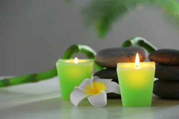 Beautiful spa composition on wooden table