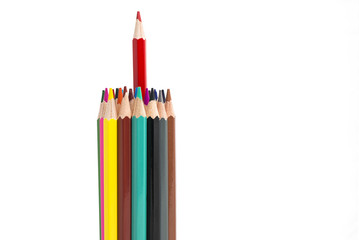 Group of colored pencils on white background