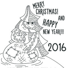Christmas greeting card: Merry Christmas and New Year.