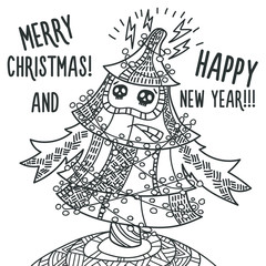 Christmas greeting card: Merry Christmas and New Year.