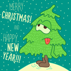 Christmas greeting card: Merry Christmas and New Year.