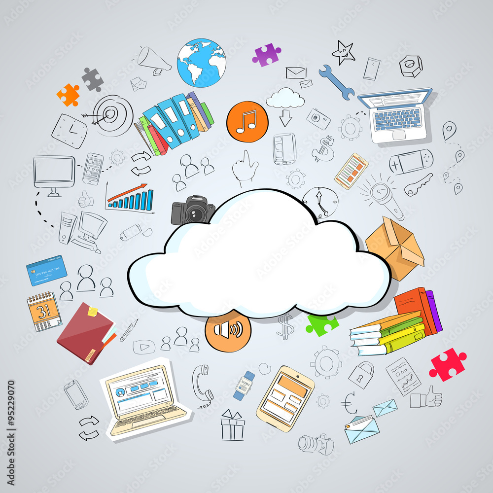 Poster cloud computing technology device set internet data