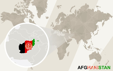 Zoom on Afghanistan Map and Flag. World Map.