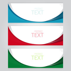 vector set of three banners abstract headers with blue red green
