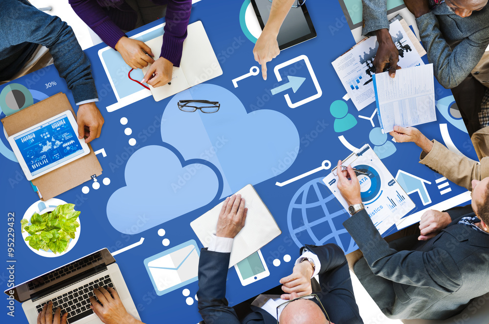 Poster cloud computing network online internet storage concept