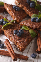 cinnamon toast with mint and blueberries macro. Vertical

