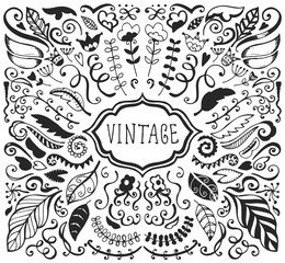 Naklejka premium Set of vintage sketch elements.