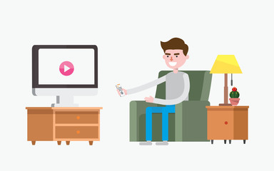 modern design flat character watching tv vector illustration