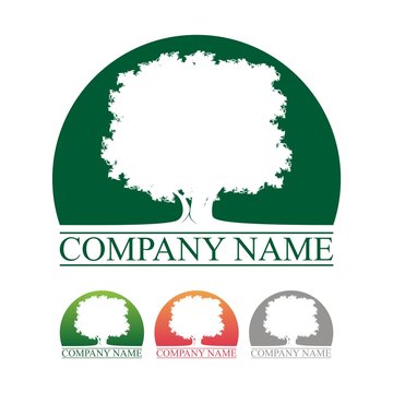 Oak Tree Logo Design Vector. Tree logo concept of a stylised tree with leaves in a circle.	