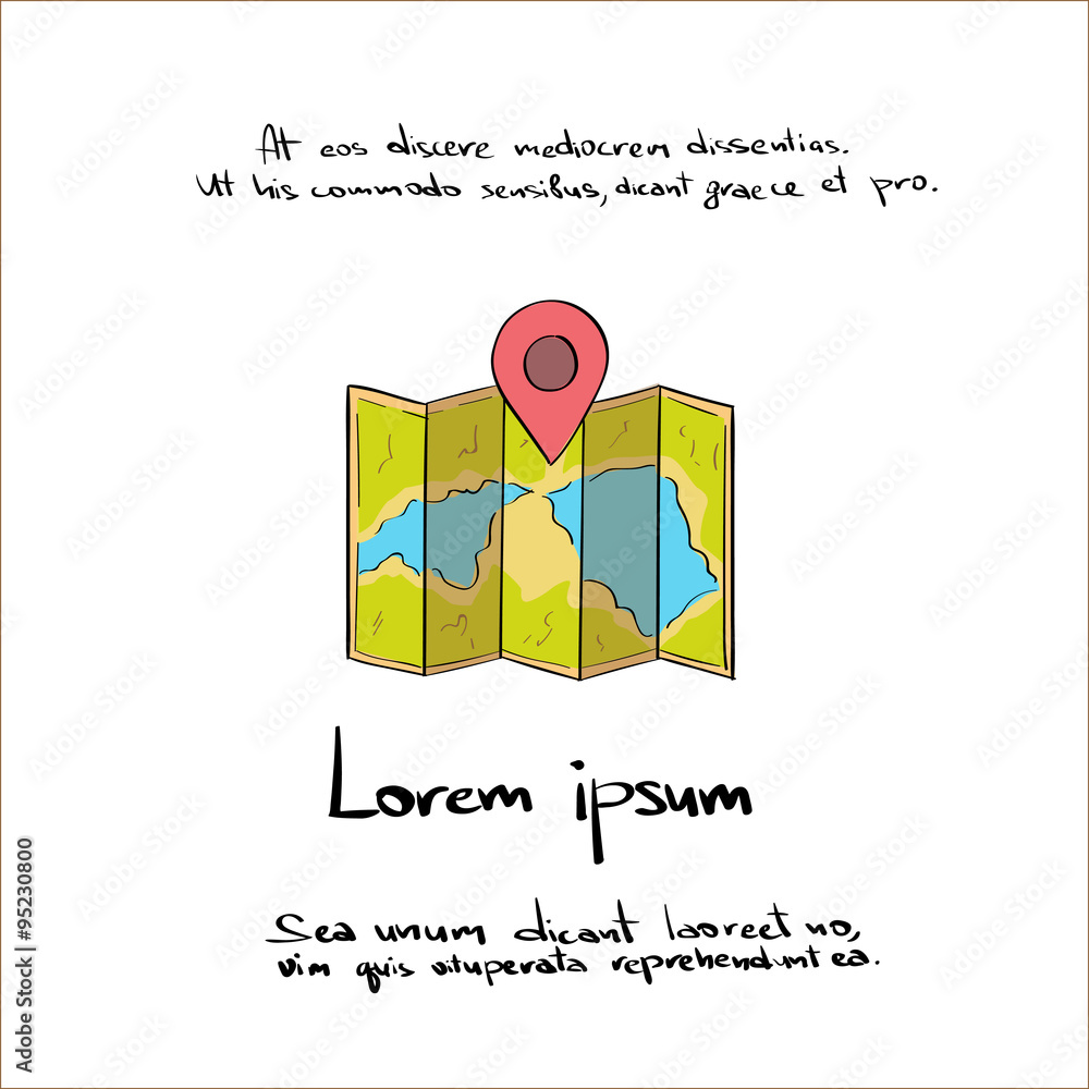 Aufkleber map navigation hand draw color icon vector