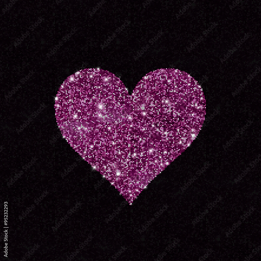 Wall mural sparkling heart shape of sequins