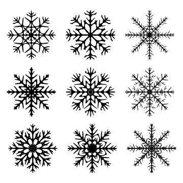 Snowflake silhouette icon, symbol, design. Winter, christmas vector illustration isolated on the white background.