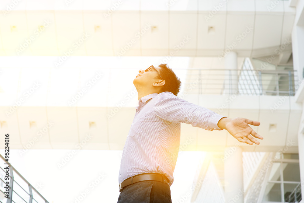 Poster Asian Indian businessman arms outstretched