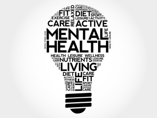 Mental health bulb word cloud, health concept