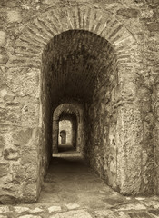 Old archway in sepia tone