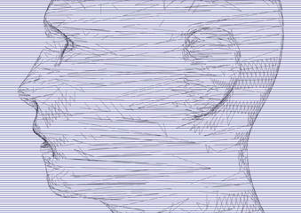 conceptual 3D wire frame human male head