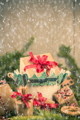 Christmas gifts handsewn socks decorations branches spruce