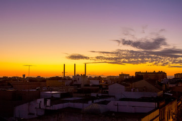 fireplaces with beautiful dawn in the city of Jerez de la frontera, Spain