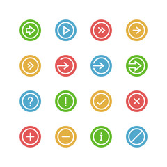 Arrows and symbols icon set - vector minimalist. Different symbols on the colored background.