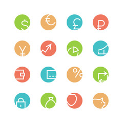Money icon set - vector minimalist. Different symbols on the colored background.