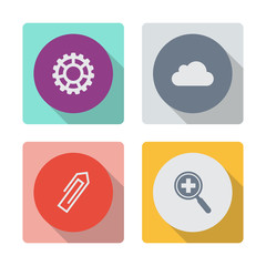 Buttons with shadow. Settings vector icon. Cog settings sign icon. Cogwheel gear mechanism symbol. Vector cloud icon. Paperclip vector icon. Search vector icon.
