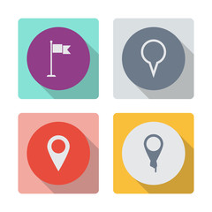 Buttons with shadow. Flag vector icon. Check mark. Map pointer vector icon.