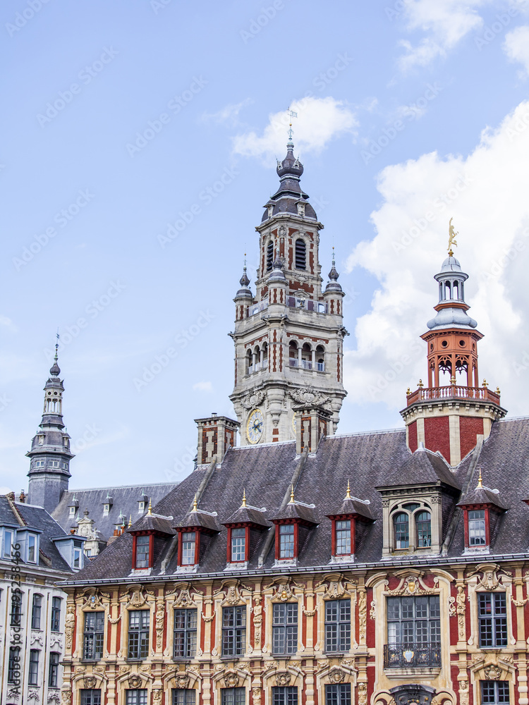 Wall mural LILLE, FRANCE, on AUGUST 28, 2015. Architectural details of typical buildings in historical part of the city