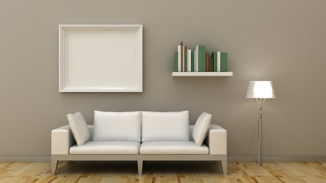 Empty picture frames in classic interior background on the decorative painted wall with wooden floor. Copy space image. 3d render