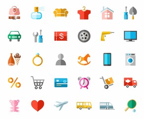 Online store, color pictures, icons. 