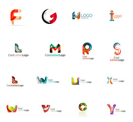 Set of colorful abstract letter corporate logos created with overlapping flowing shapes. Universal business icons for any idea isolated on white
