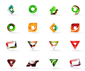 Set of various geometric icons -  rectangles triangles squares circles or swirls, created with flowing wavy elements