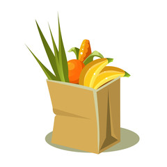 Brown Paper Bag With Food. Vector Illustration