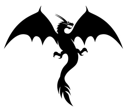Black dragon on white background.