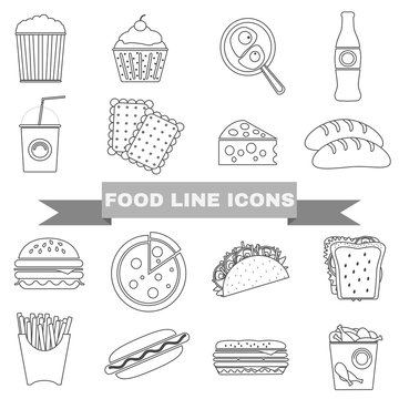 Fast Food and Snacks Big Icons Set