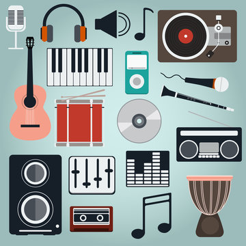 Music Instruments and Gadgets Big vector icon set