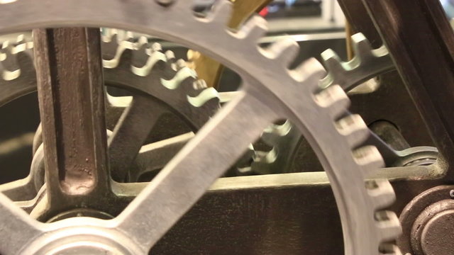 Close up view at clockwork with gears rotating smoothly