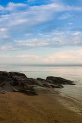 Fototapeta na wymiar Empty beach on St.Lawrence river, Canada