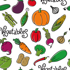 Cartoon vector vegetables seamless background. Perfect for print pack or designed menu.