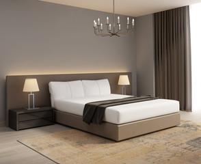 Contemporary grey and brown luxury bedroom