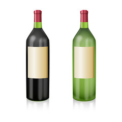 Two bottles of wine red and white in a realistic manner. Vector