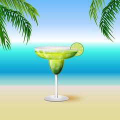 Obraz premium Juicy margarita drink cocktail in a rimmed class with a slice of