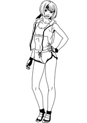 crossfit girl,illustration,ink,black and white,logo,outline,isolated on a white