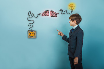 Teen boy businessman cancer is pointing at the charging cord plu